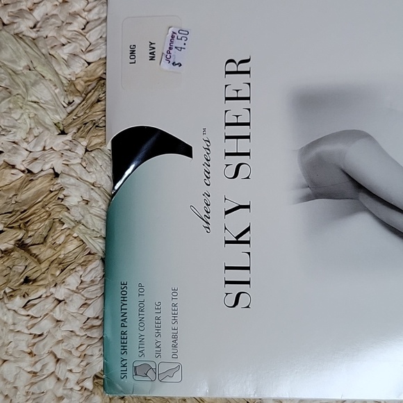 JCPenney sheer caress, silky sheer, control top pantyhose, size Long, navy - Picture 2 of 5